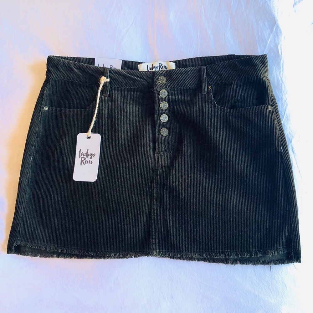 Indigo Rein Raw Hem Corduroy Mini Skirt Ju…